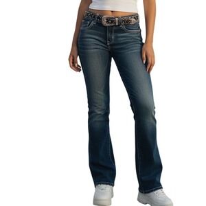 Vintage Y2K Vigold Dark Wash Bootcut Jeans White Contrast Stitching Flare Size 5